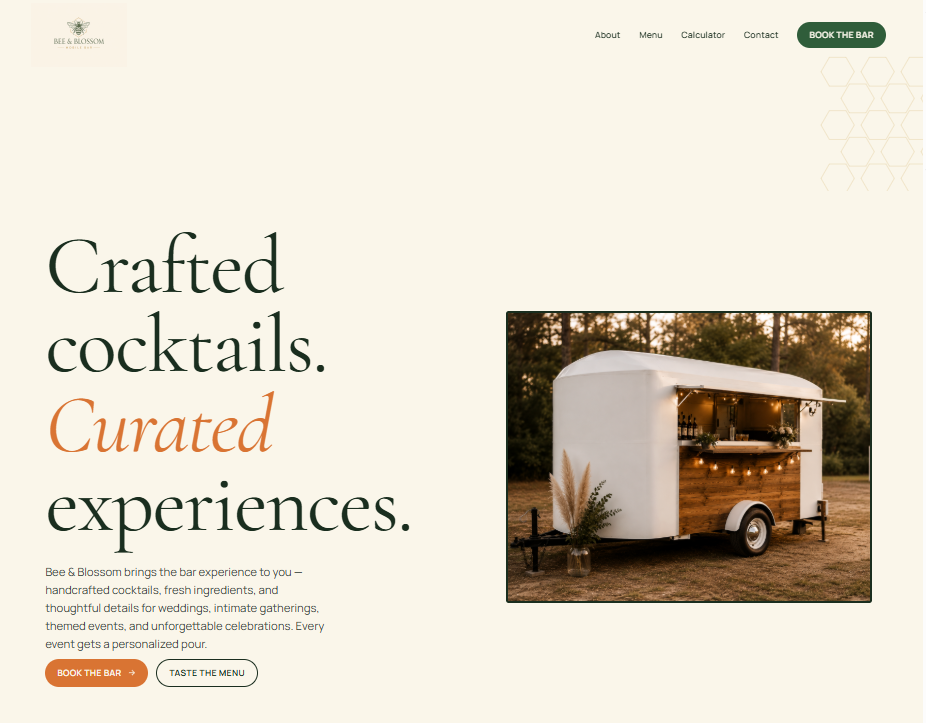 Bee & Blossom mobile bar website design